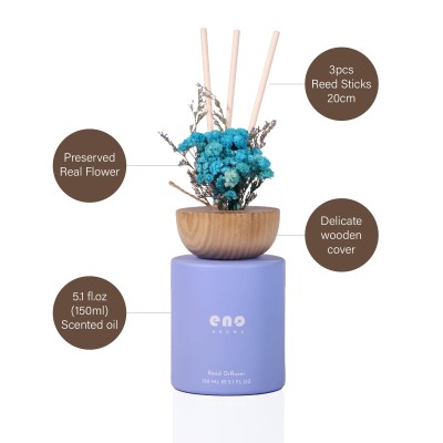 Dried Flower Reed Diffuser Set with Essential Oils Reed diffuser set with real dried flowers, 5.1 oz essential oil bottle, natural wood cap, and fiber reeds for home fragrance decor