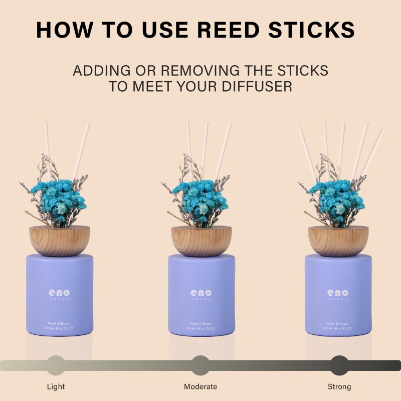 Dried Flower Reed Diffuser Set with Essential Oils Reed diffuser set with real dried flowers, 5.1 oz essential oil bottle, natural wood cap, and fiber reeds for home fragrance decor