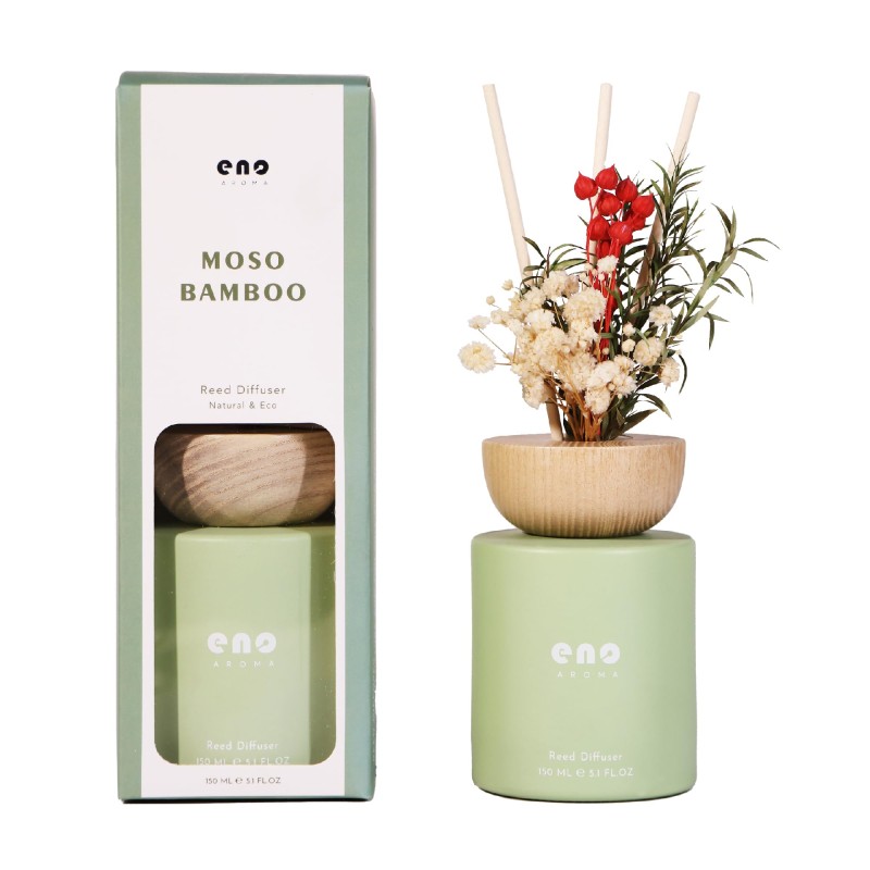 Dried Flower Reed Diffuser Set with Essential Oils Reed diffuser set with real dried flowers, 5.1 oz essential oil bottle, natural wood cap, and fiber reeds for home fragrance decor