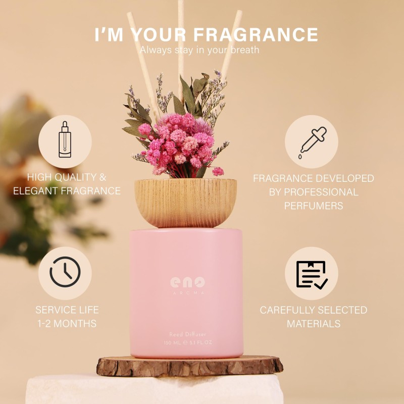 Reed Diffuser Set with Really Dried Flowers, Essential Oils Scented Diffuser with Sticks Watermelon 5.1oz 150ml